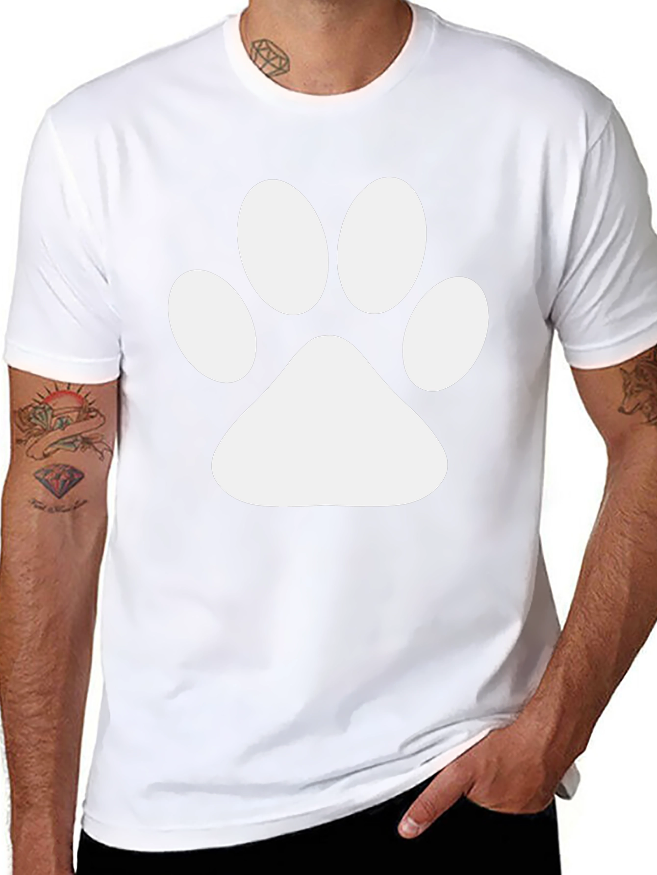 Black T-Shirt with White Paw Print Design