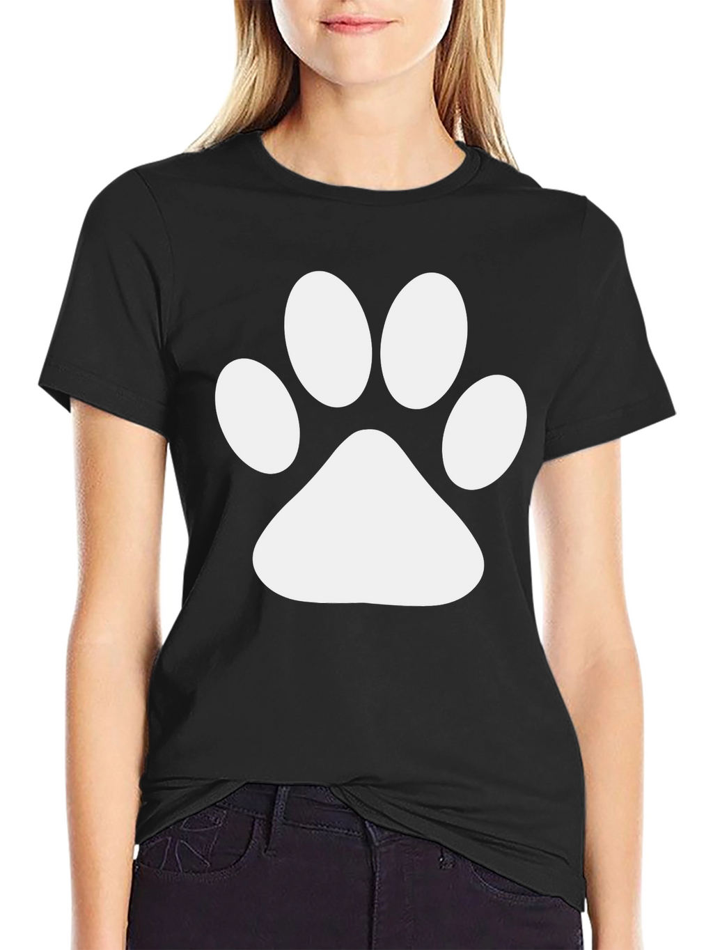 Black T-Shirt with White Paw Print Design
