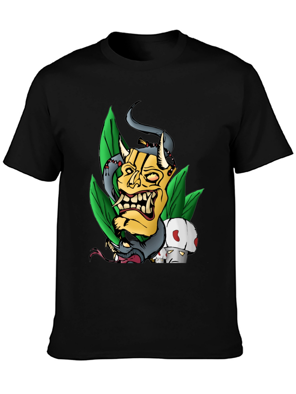 Unique Graphic Tee - Demon Mask and Snake