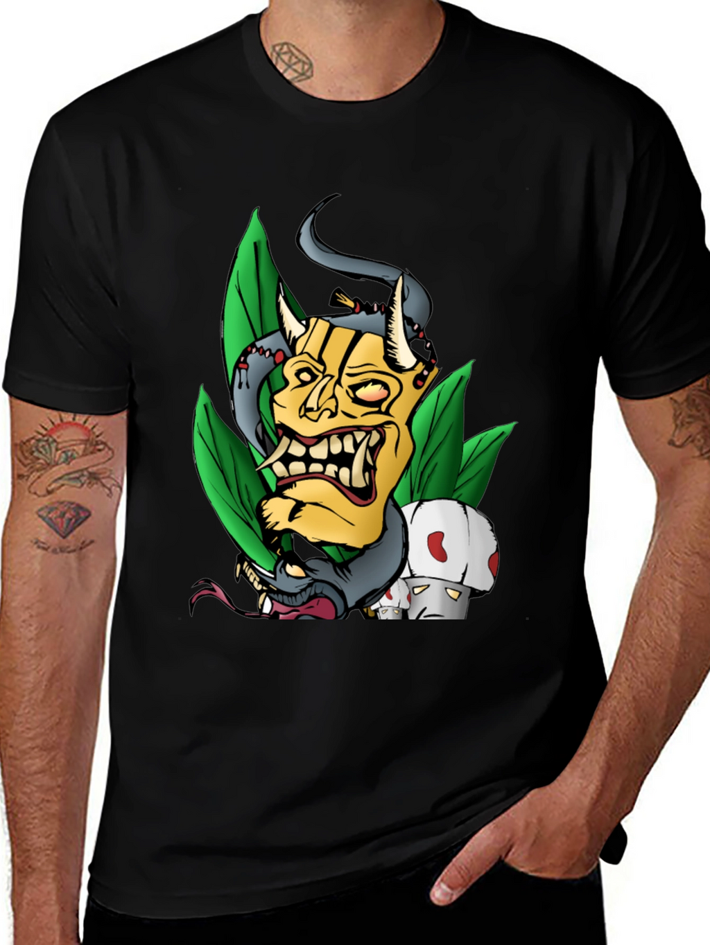 Unique Graphic Tee - Demon Mask and Snake