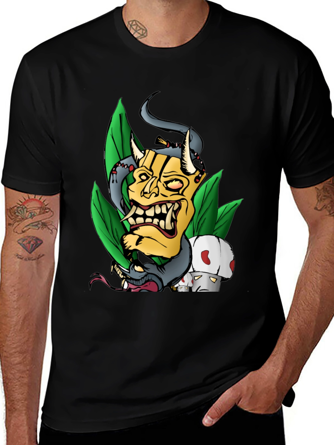 Unique Graphic Tee - Demon Mask and Snake