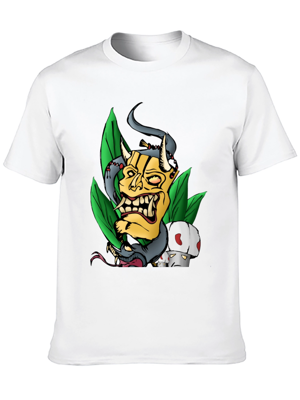 Unique Graphic Tee - Demon Mask and Snake