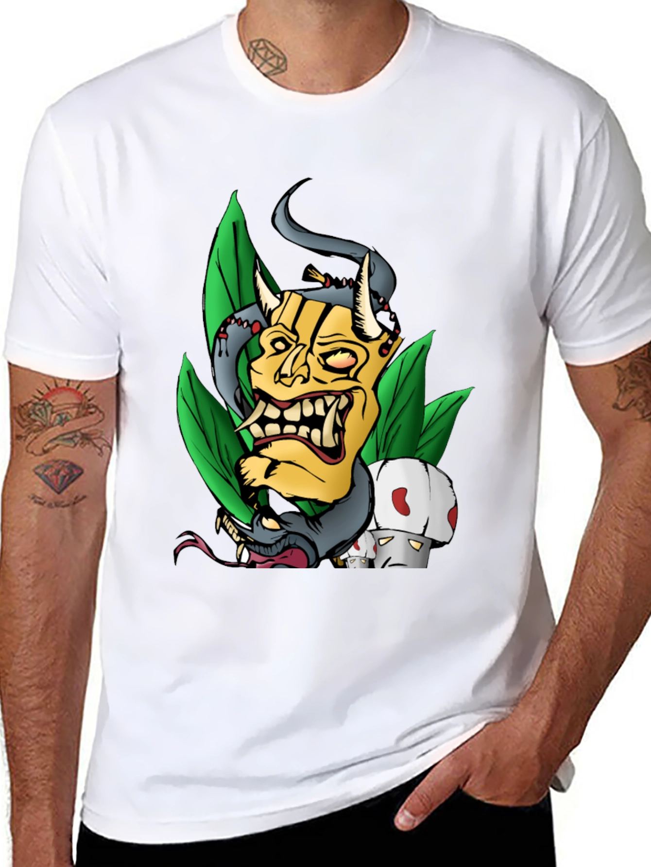 Unique Graphic Tee - Demon Mask and Snake