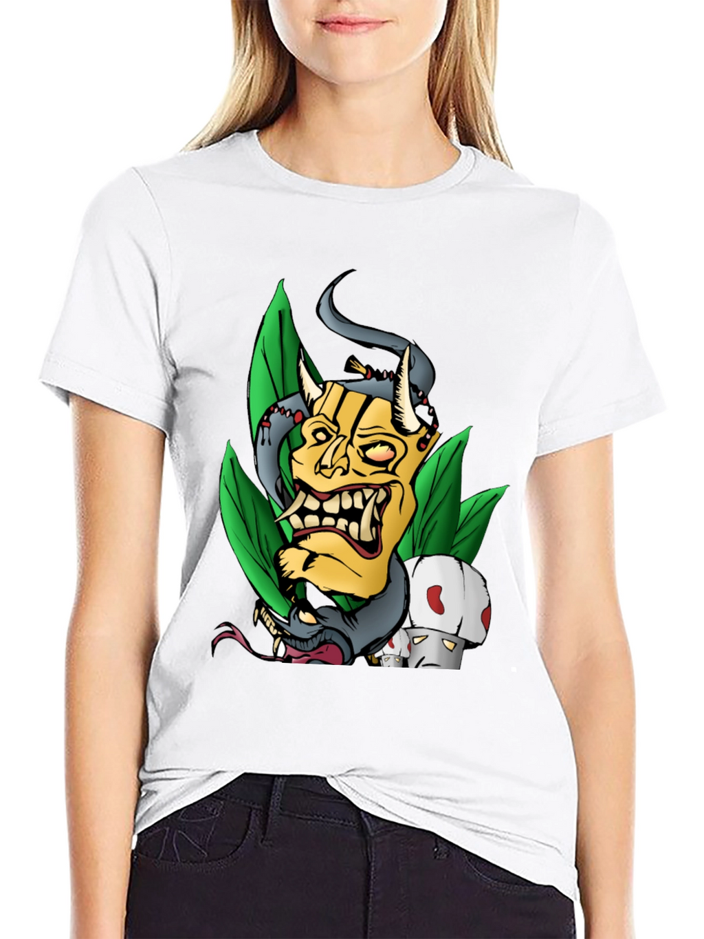 Unique Graphic Tee - Demon Mask and Snake