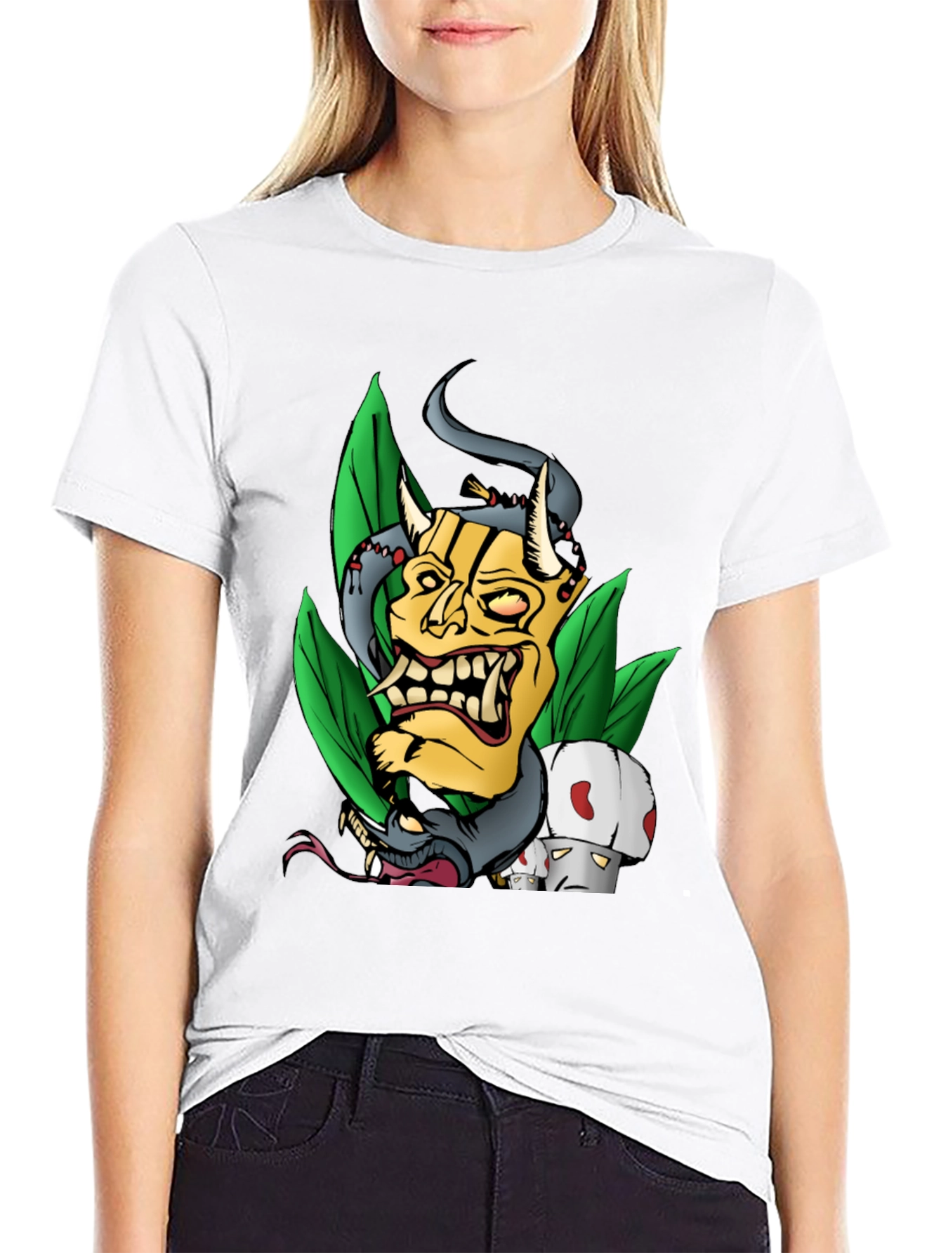 Unique Graphic Tee - Demon Mask and Snake
