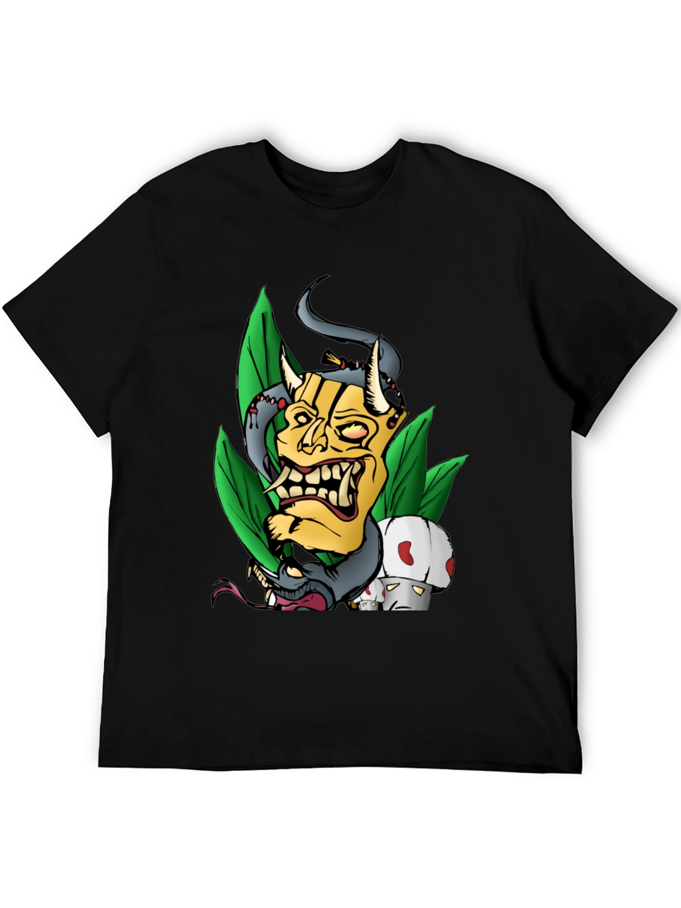 Unique Graphic Tee - Demon Mask and Snake