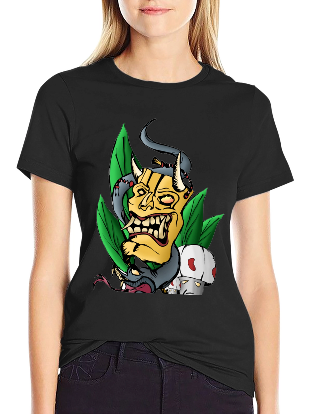 Unique Graphic Tee - Demon Mask and Snake