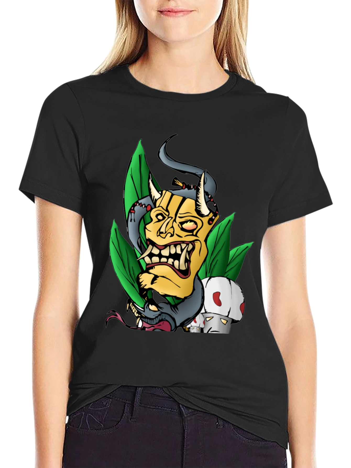 Unique Graphic Tee - Demon Mask and Snake