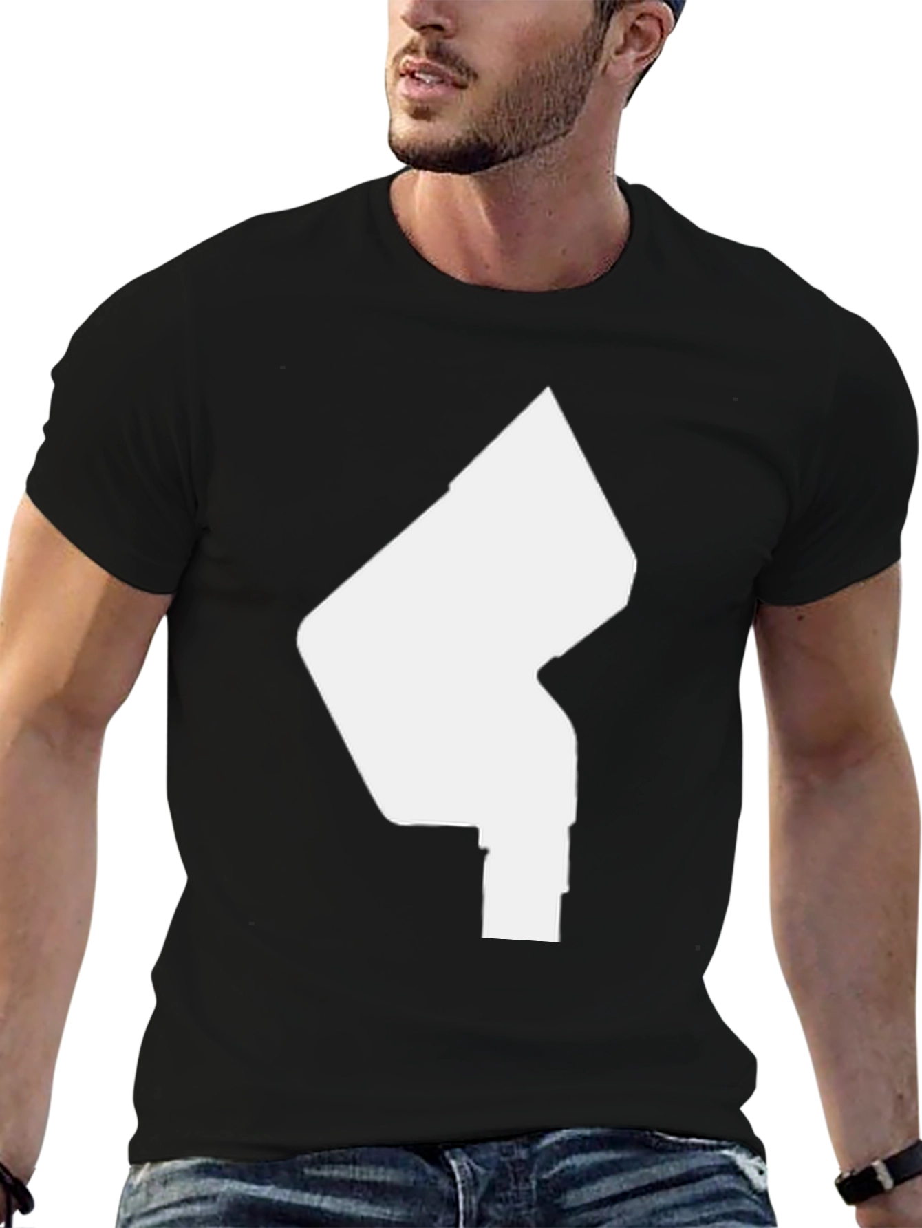 Modern Graphic Tee - Abstract White Design on Black Shirt