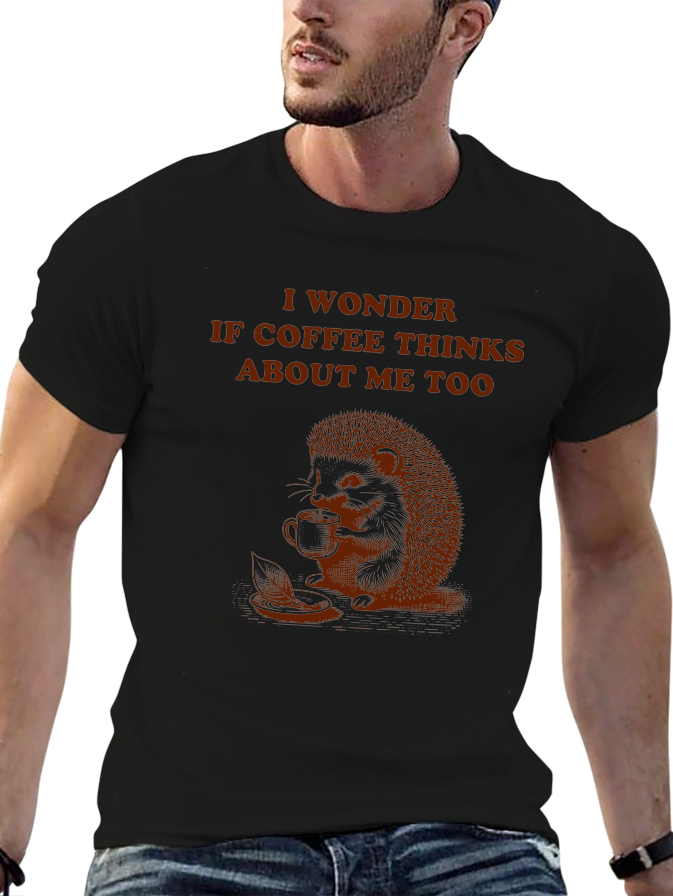 Coffee Thinking Hedgehog T-Shirt