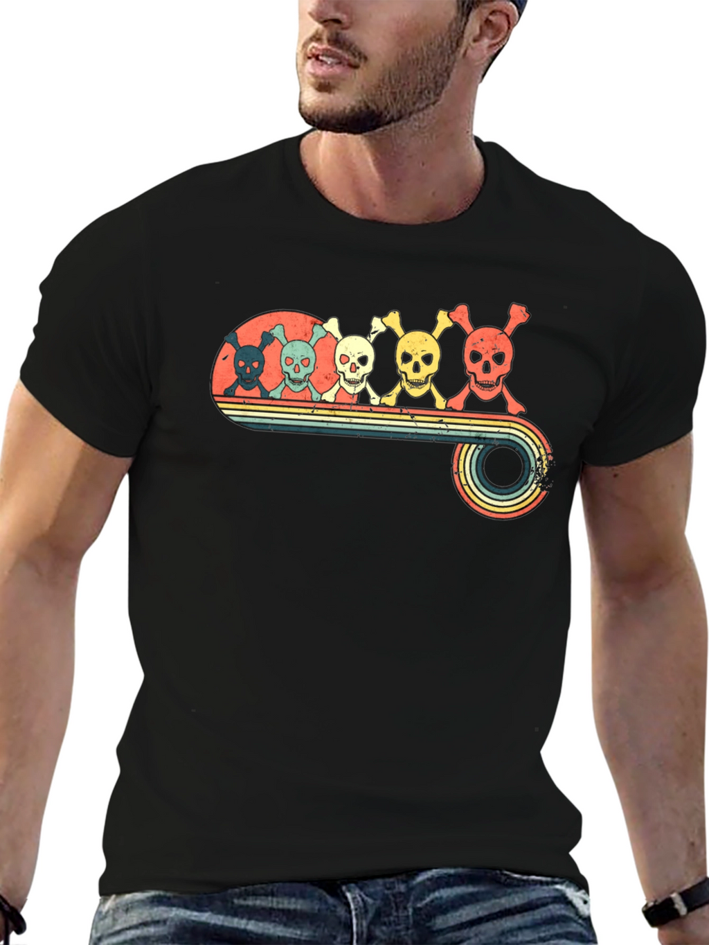 Retro Skull Line Black T-Shirt