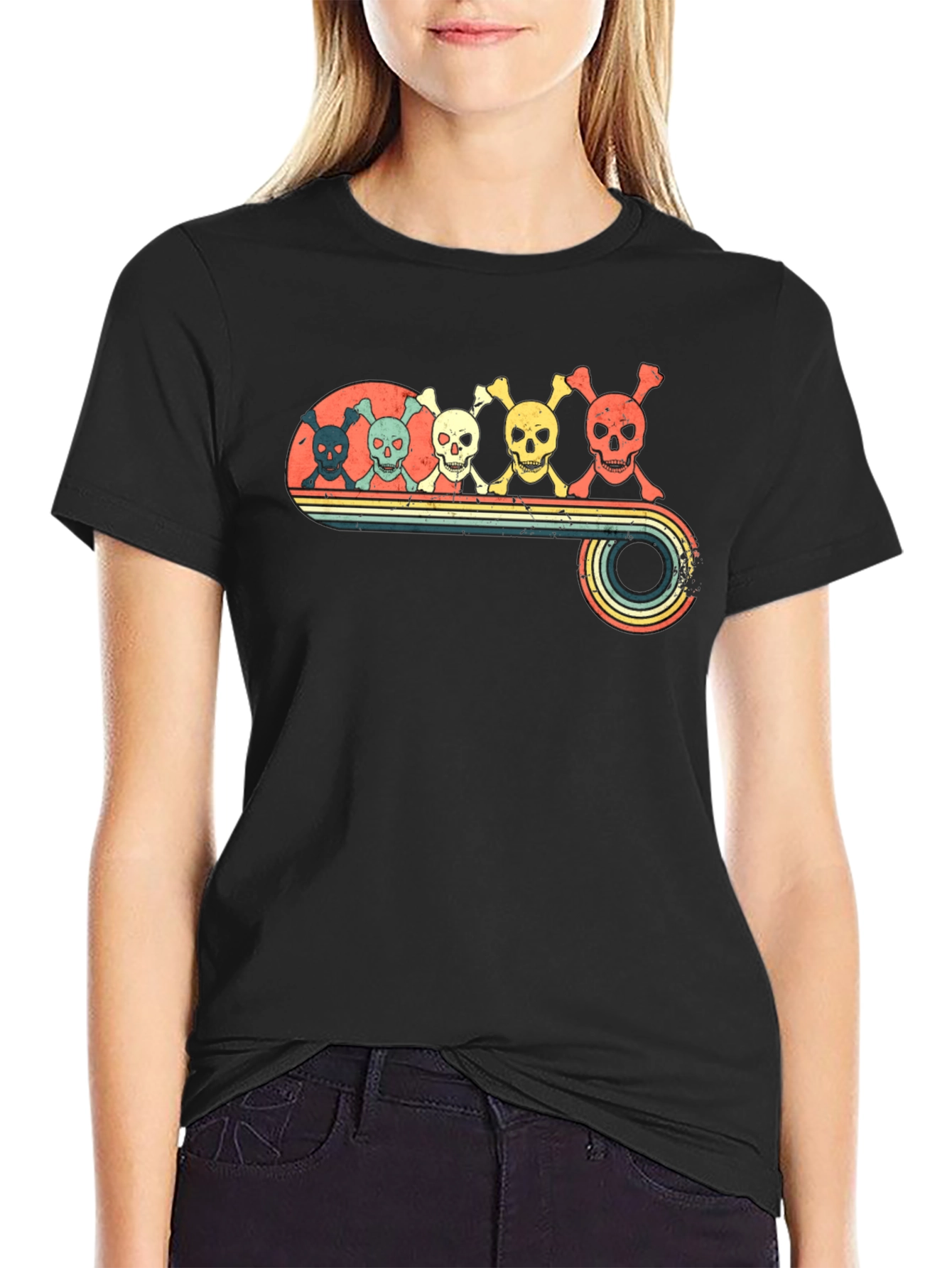 Retro Skull Line Black T-Shirt