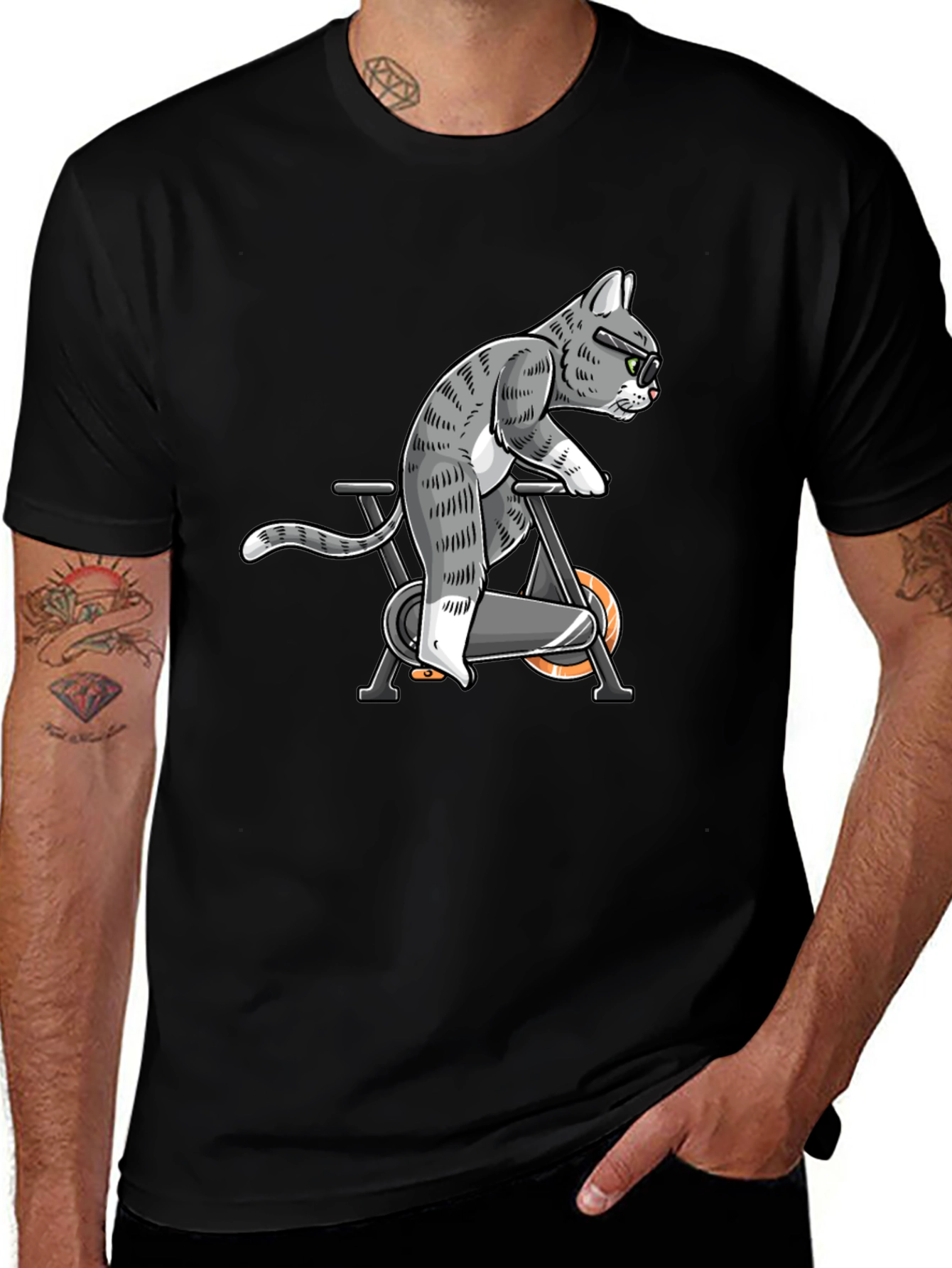 Cat on Exercise Bike Graphic Tee