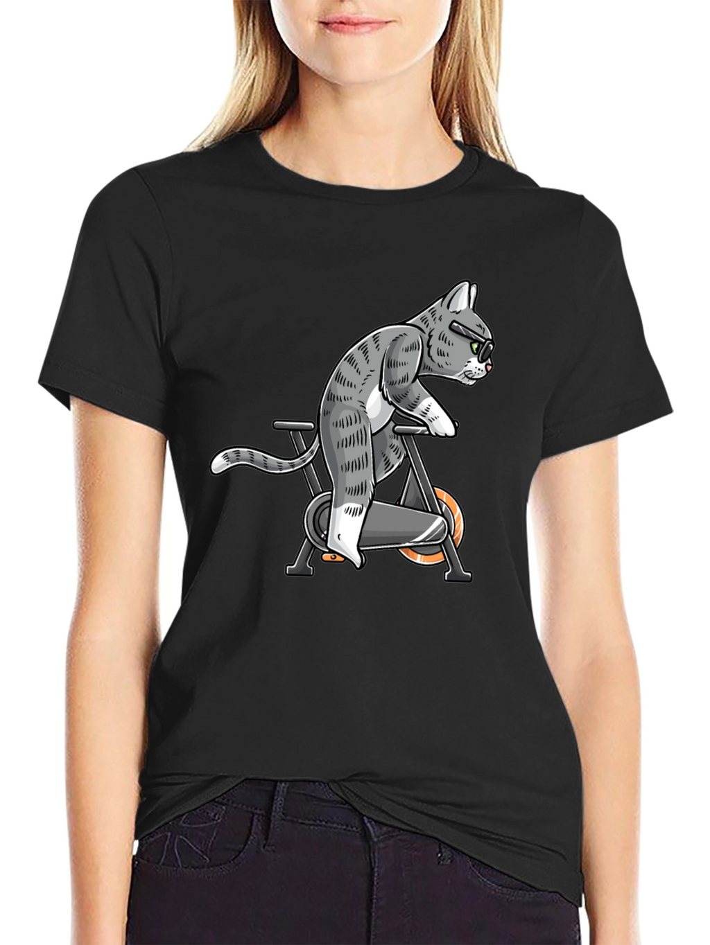 Cat on Exercise Bike Graphic Tee