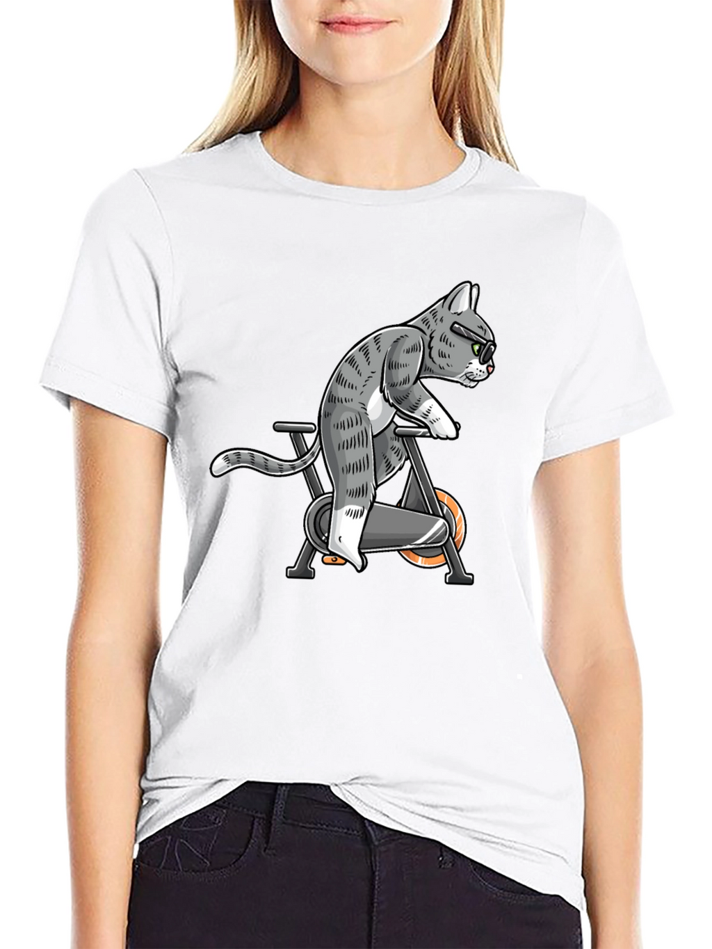 Cat on Exercise Bike Graphic Tee