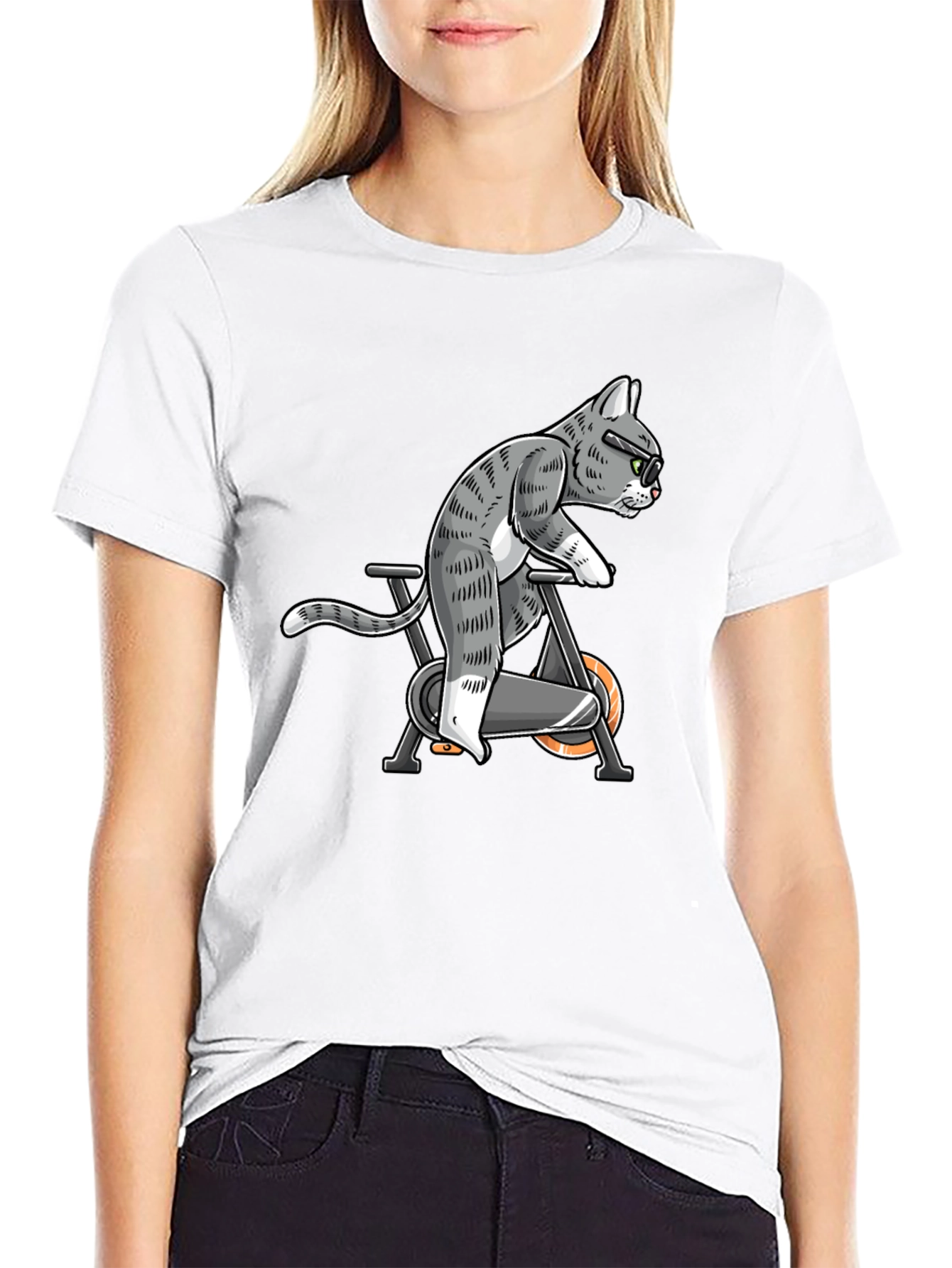 Cat on Exercise Bike Graphic Tee