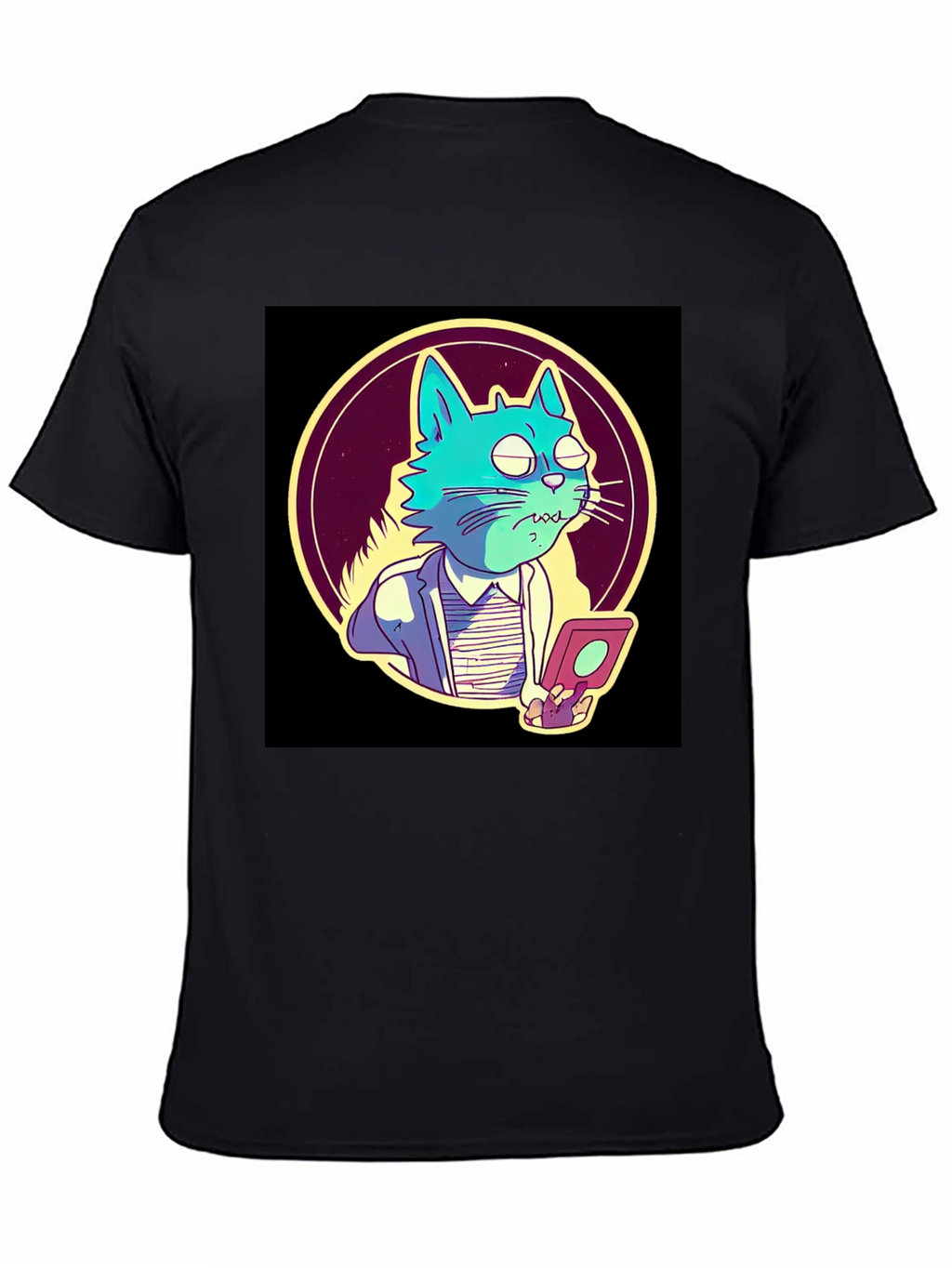 Cartoon Cat Gamer T-Shirt - Black