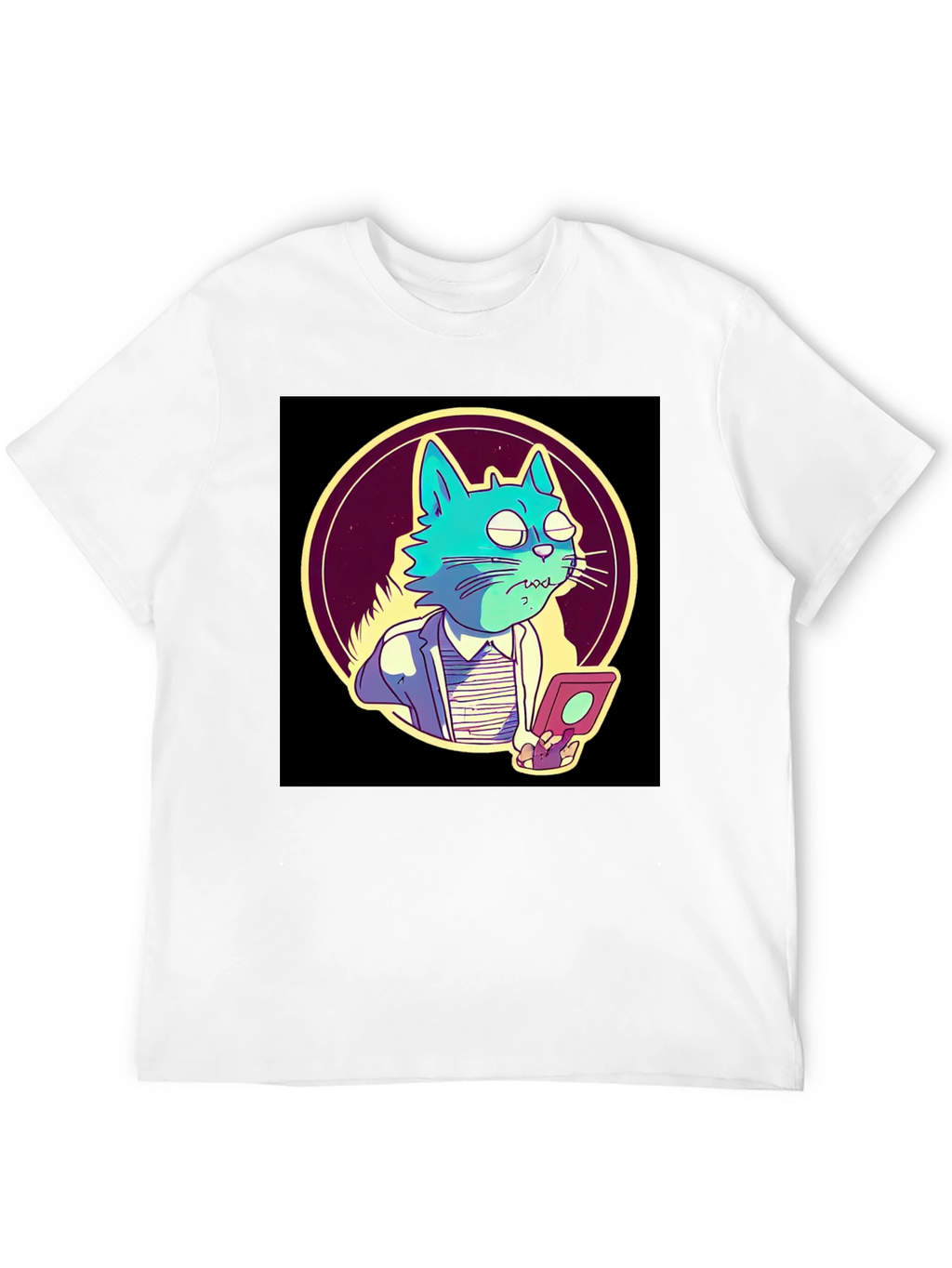 Cartoon Cat Gamer T-Shirt - Black