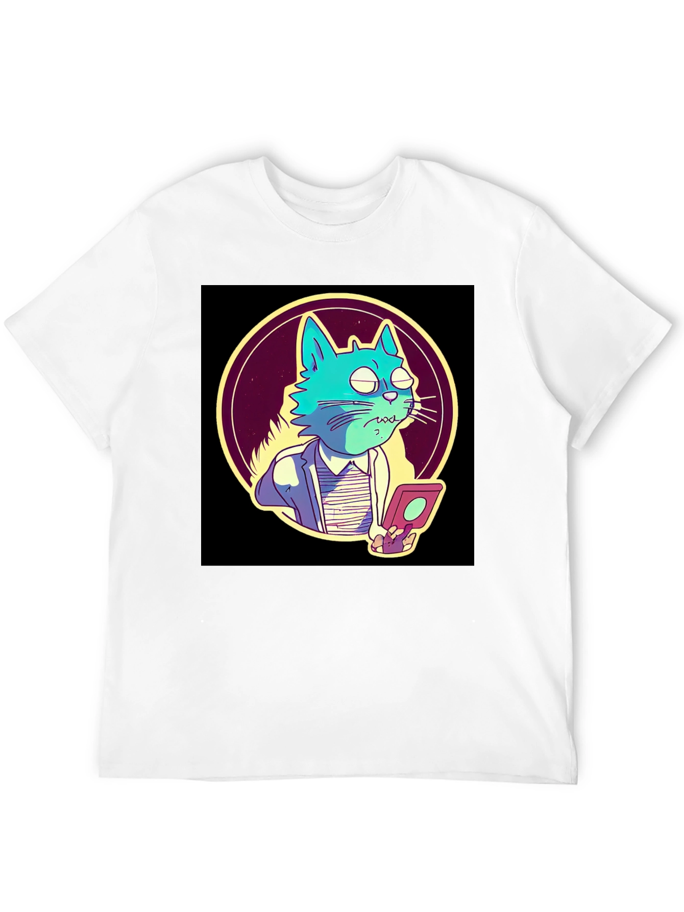 Cartoon Cat Gamer T-Shirt - Black