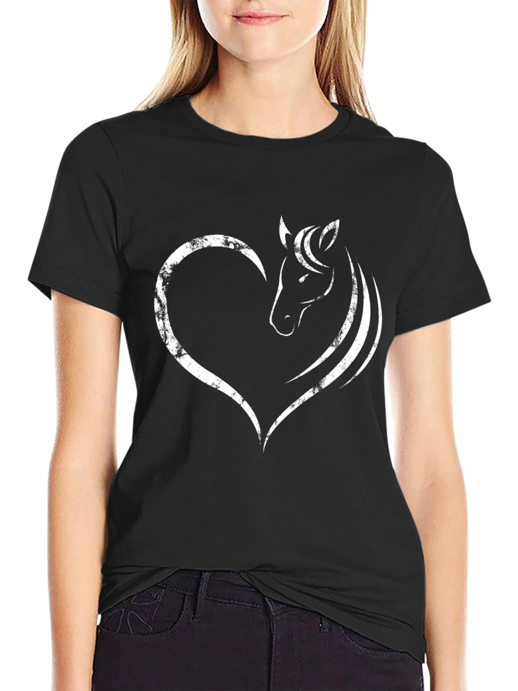 Heart Horse Graphic Tee - Stylish Black T-Shirt