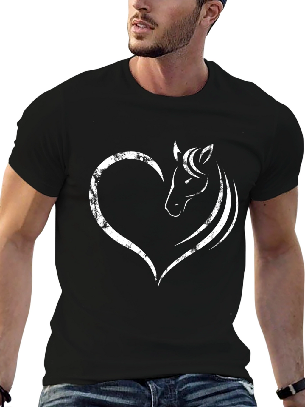 Heart Horse Graphic Tee - Stylish Black T-Shirt