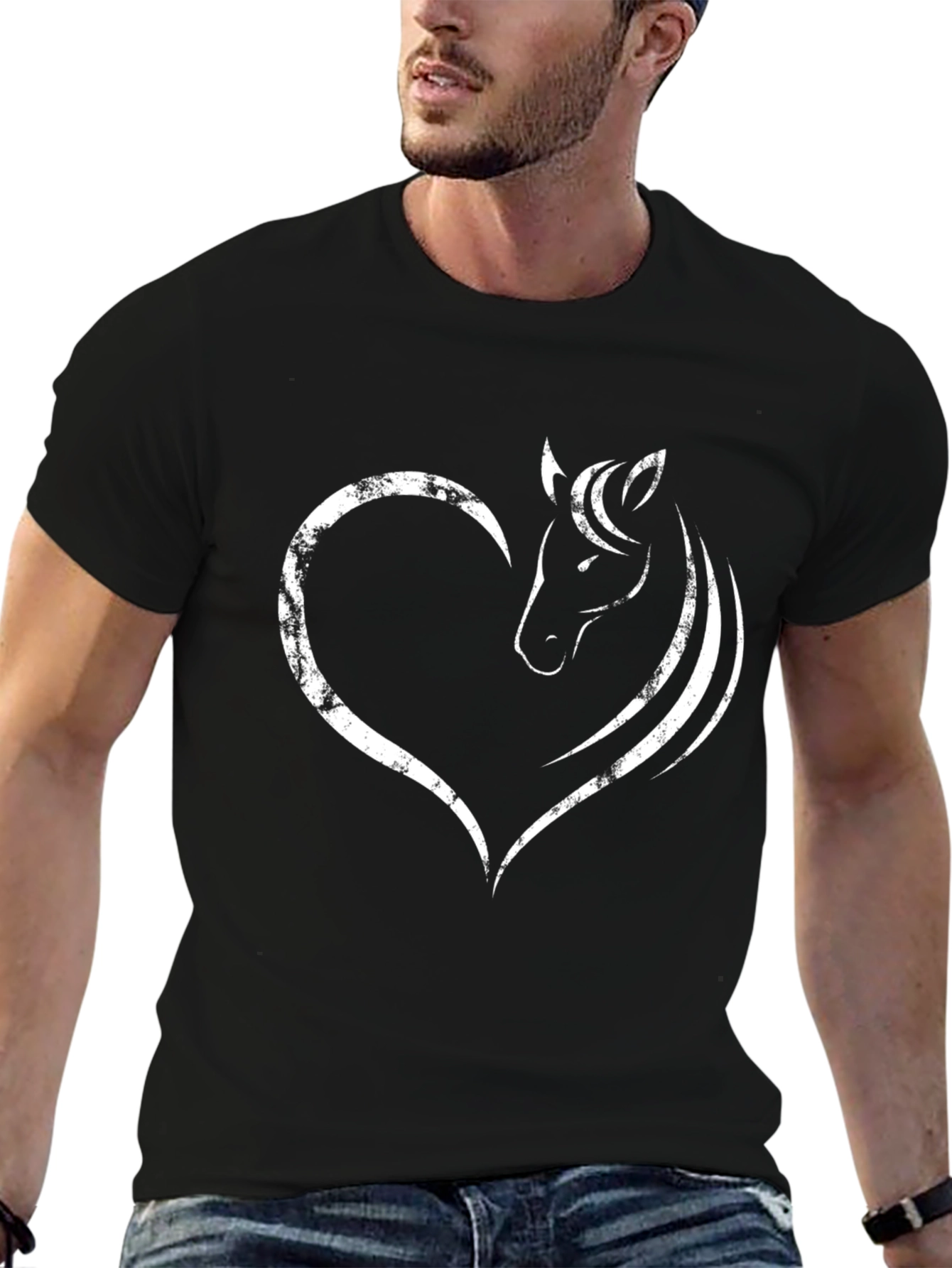 Heart Horse Graphic Tee - Stylish Black T-Shirt