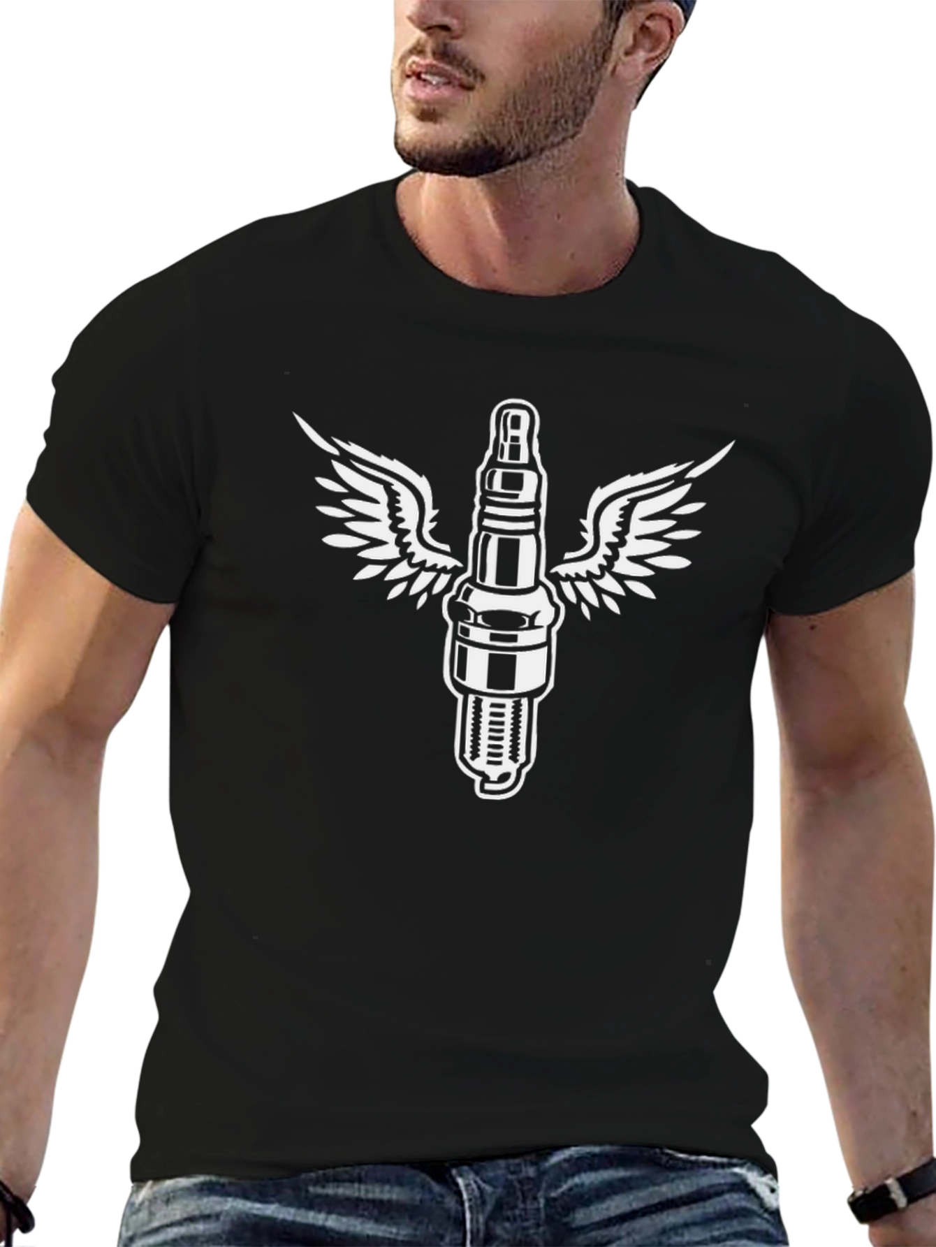 Winged Spark Plug Graphic Tee - Black