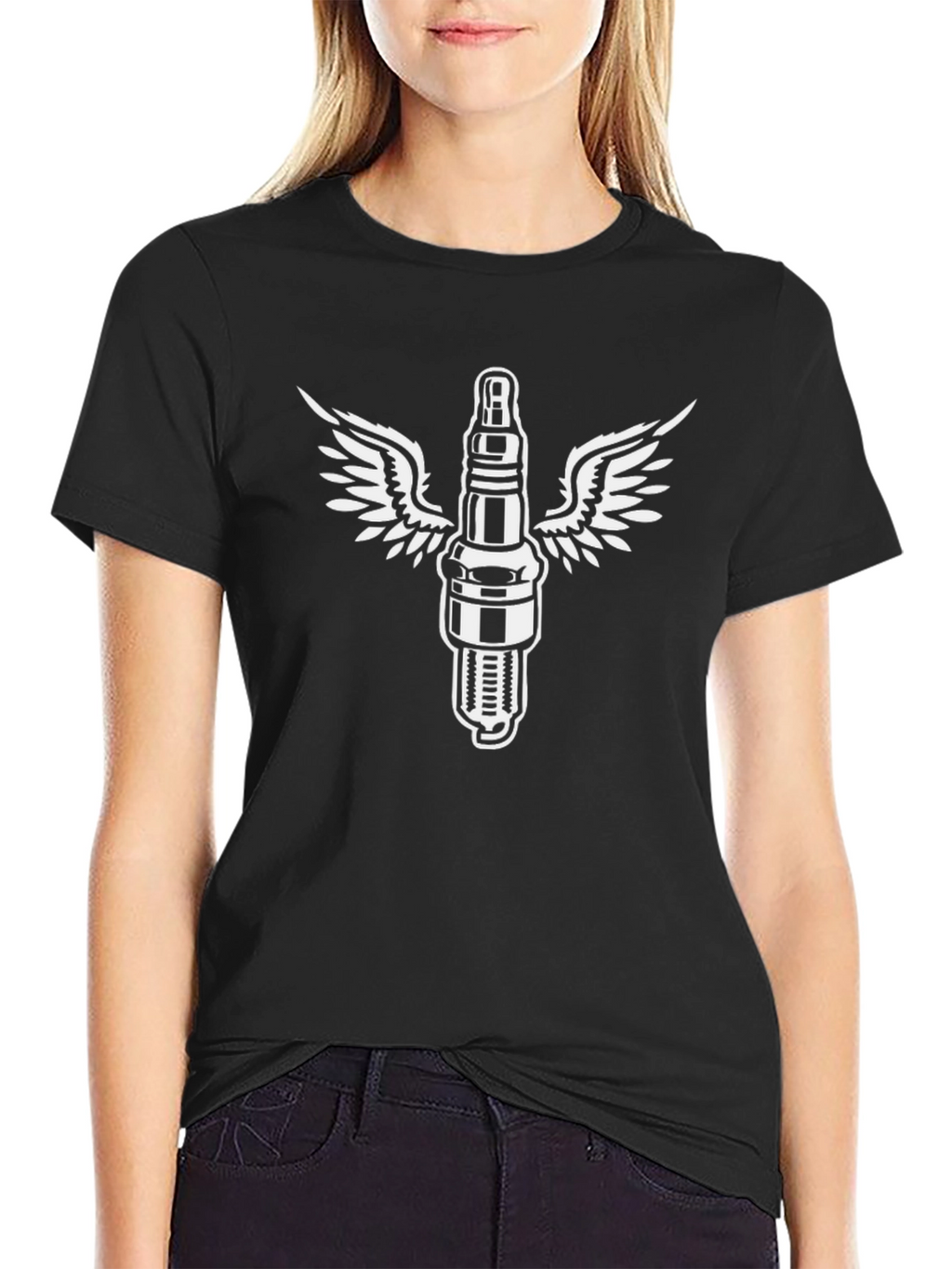 Winged Spark Plug Graphic Tee - Black