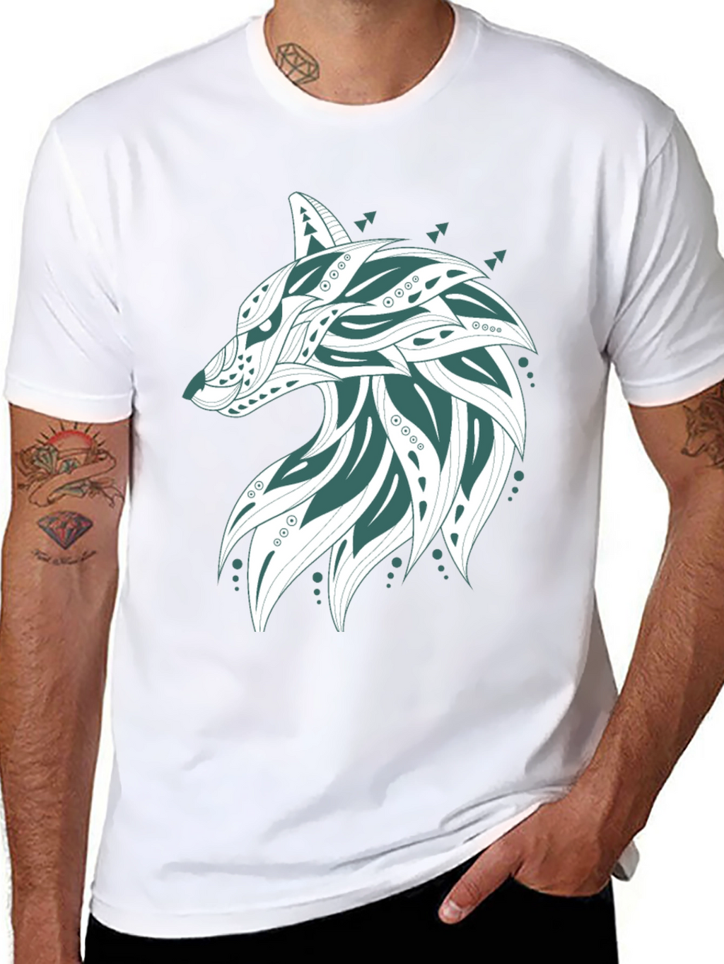 Wolf Graphic Print Tee - Mens Black T-Shirt