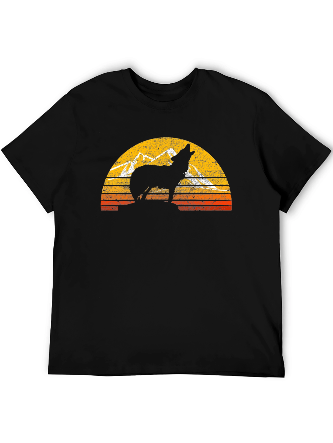 Wolf Howling at Sunset Mens Black T-Shirt