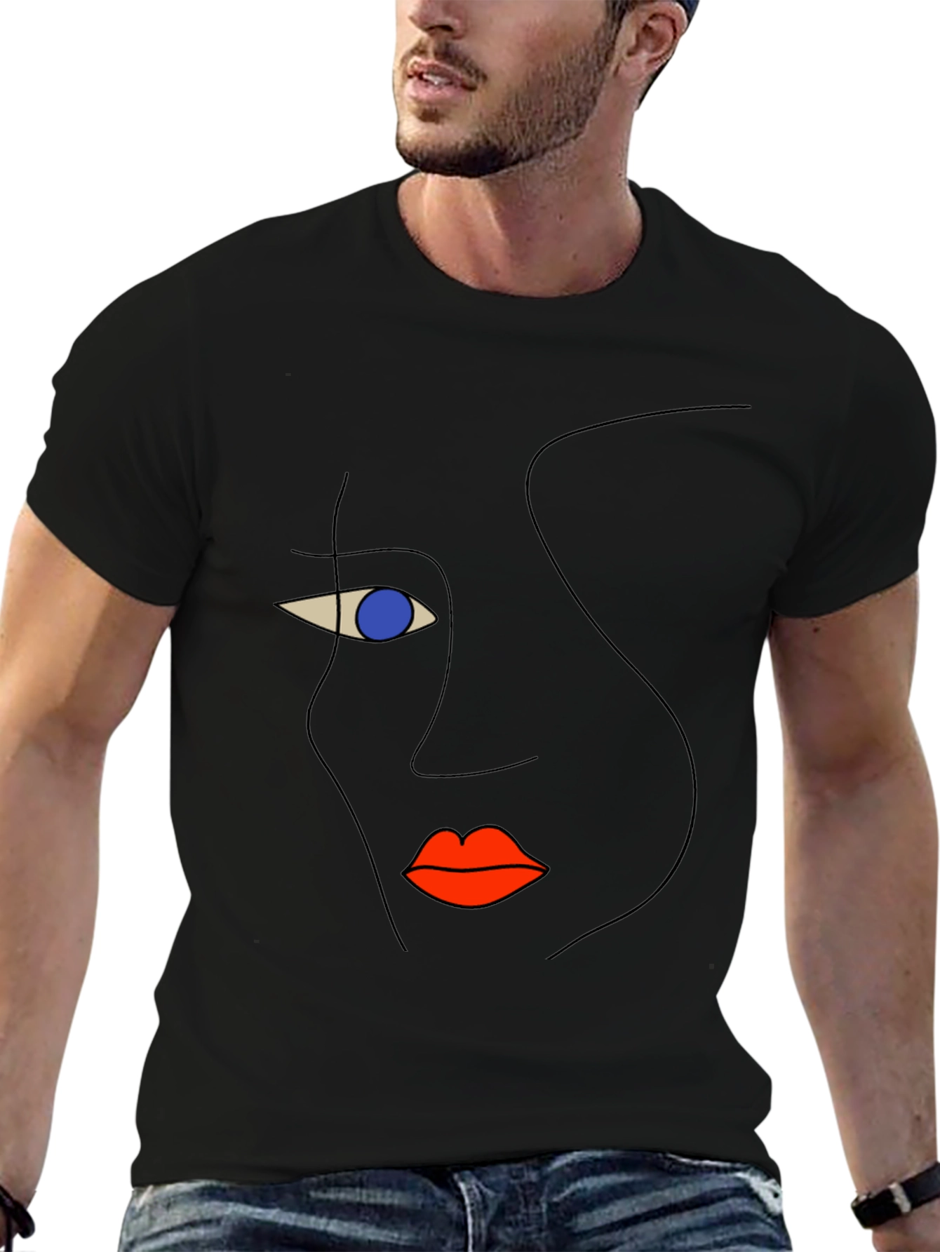 Abstract Face Graphic Black T-Shirt