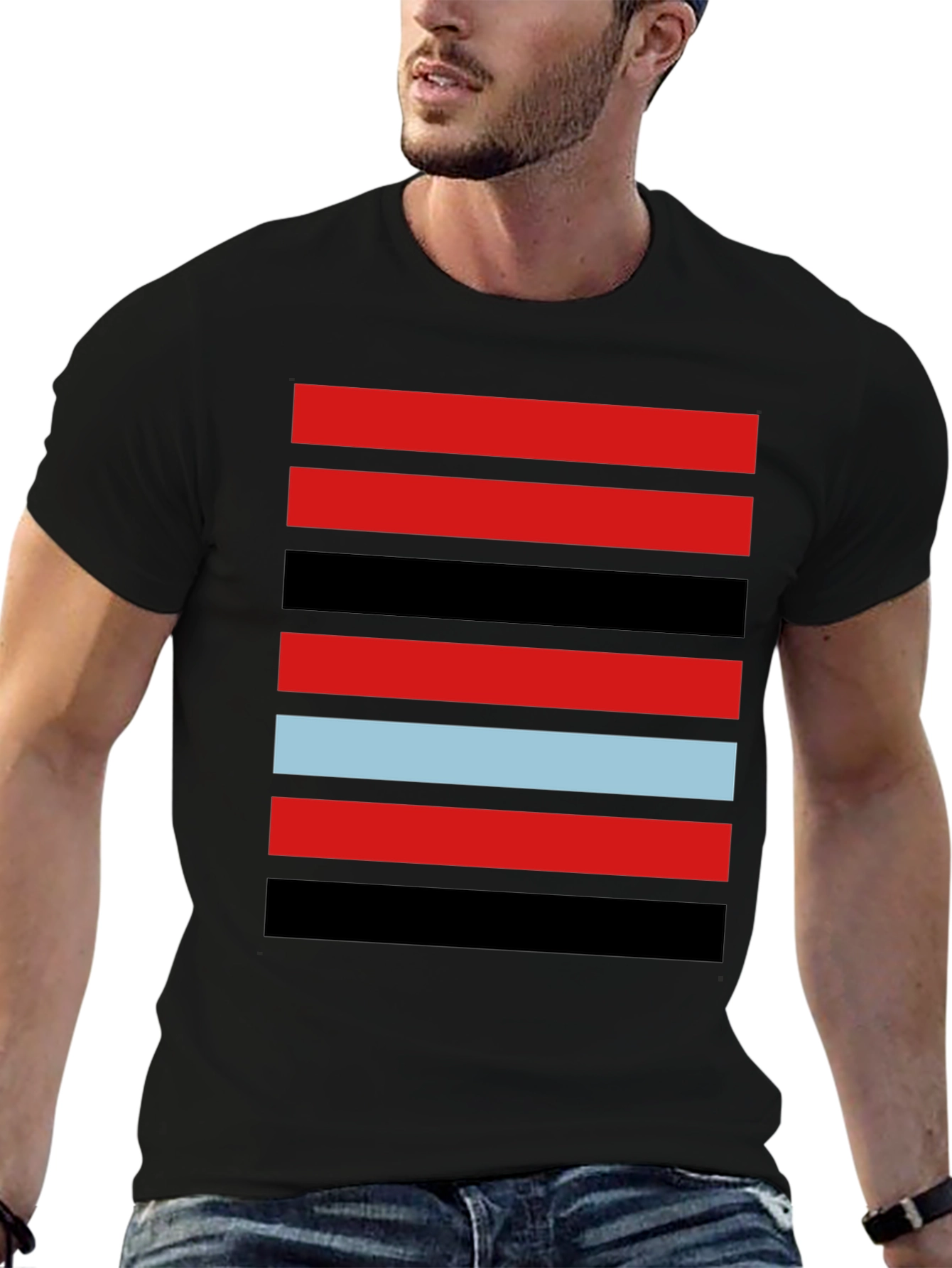 Striped Graphic Tee - Red Black and Blue
