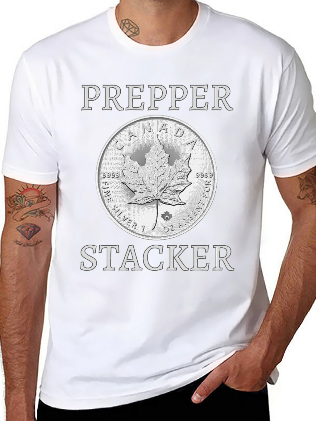 Prepper Stacker T-Shirt - Canada Silver Coin Design