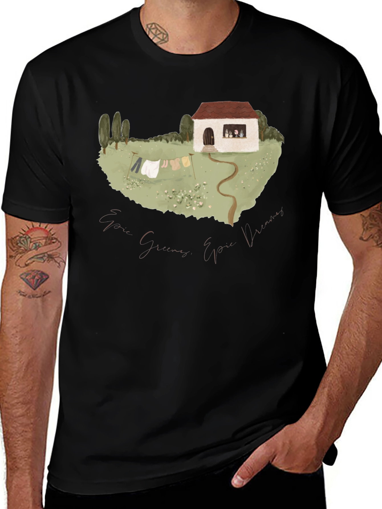 Whimsical Cottage T-Shirt - Black