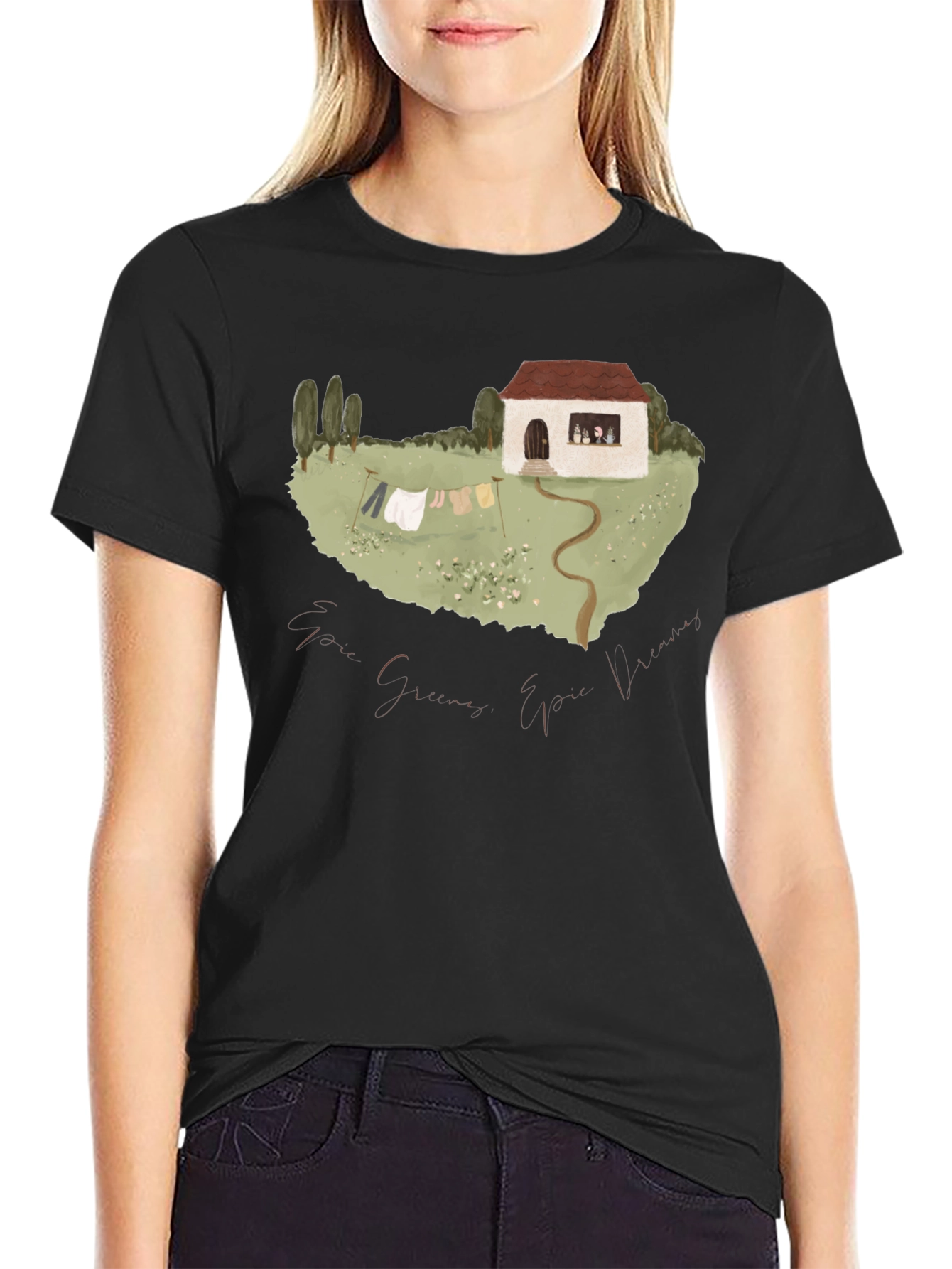 Whimsical Cottage T-Shirt - Black