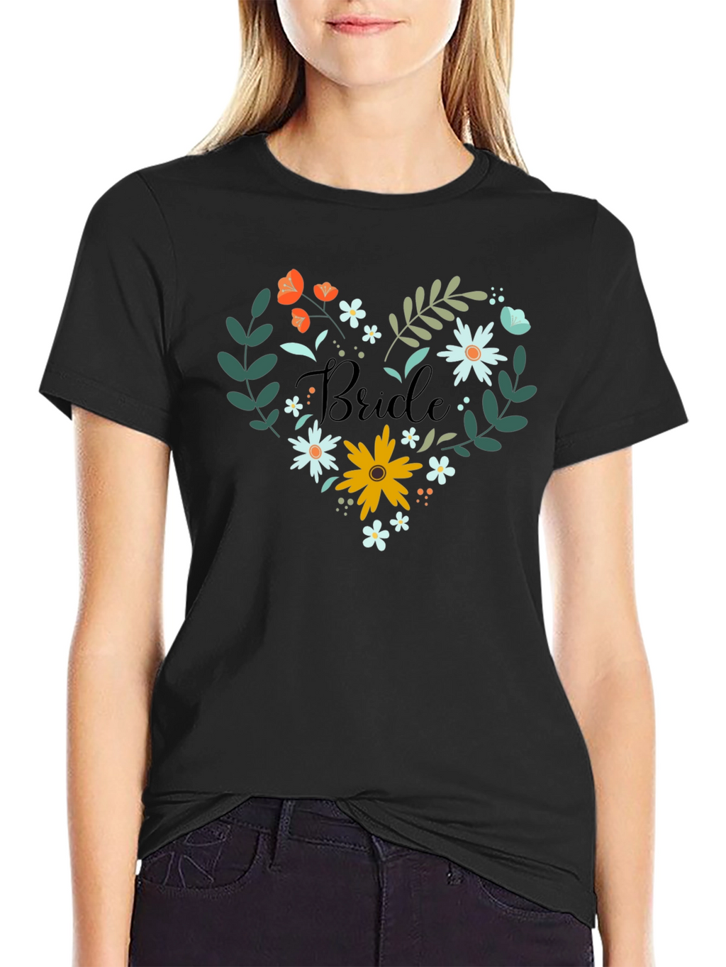 Bride Floral Heart T-Shirt - Wedding Day Apparel