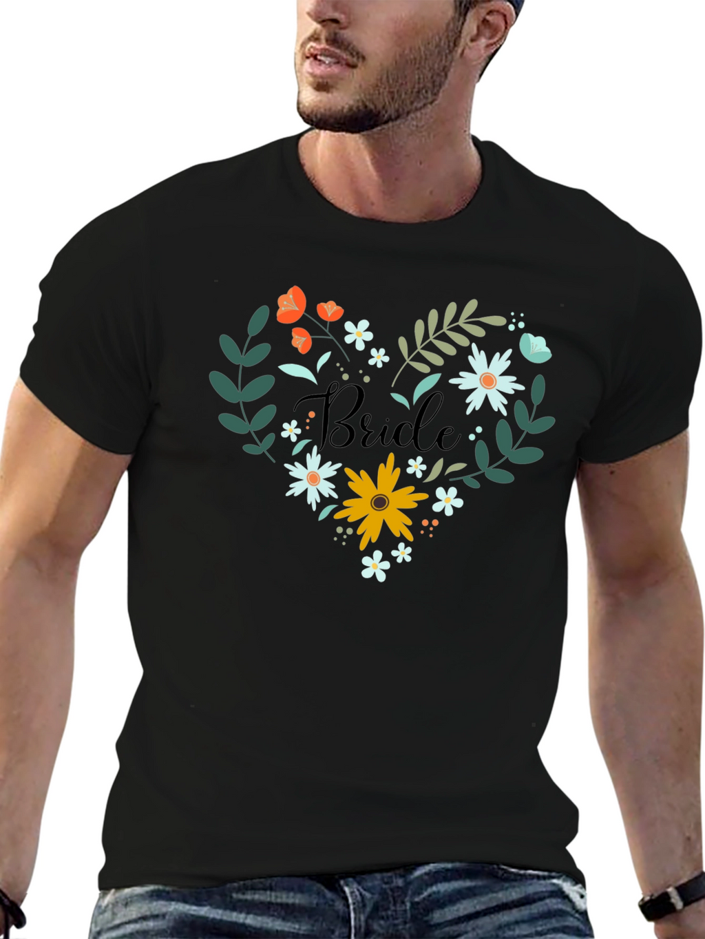 Bride Floral Heart T-Shirt - Wedding Day Apparel