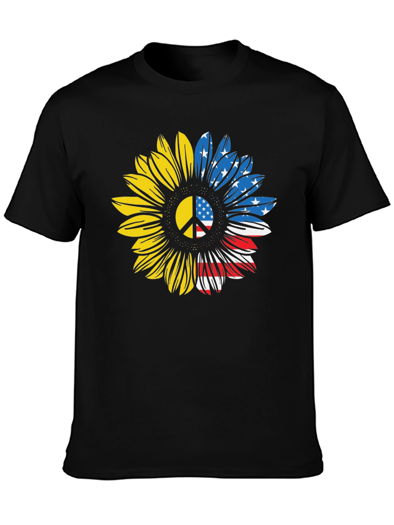 Ukraine USA Sunflower Peace Sign T-Shirt