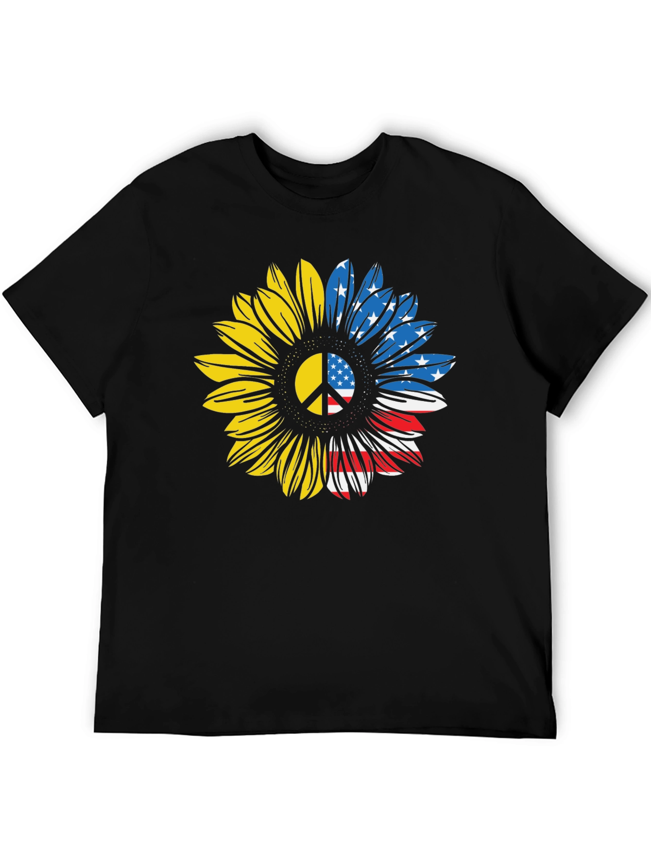 Ukraine USA Sunflower Peace Sign T-Shirt
