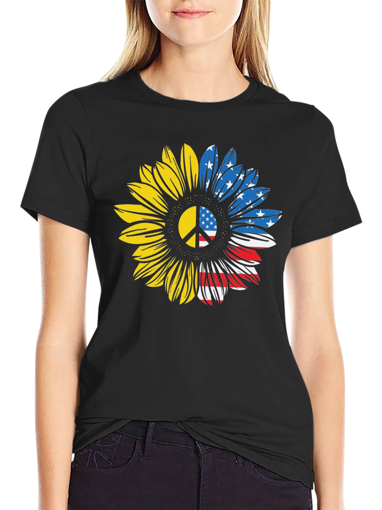 Ukraine USA Sunflower Peace Sign T-Shirt