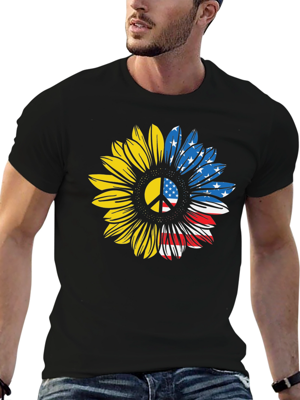 Ukraine USA Sunflower Peace Sign T-Shirt