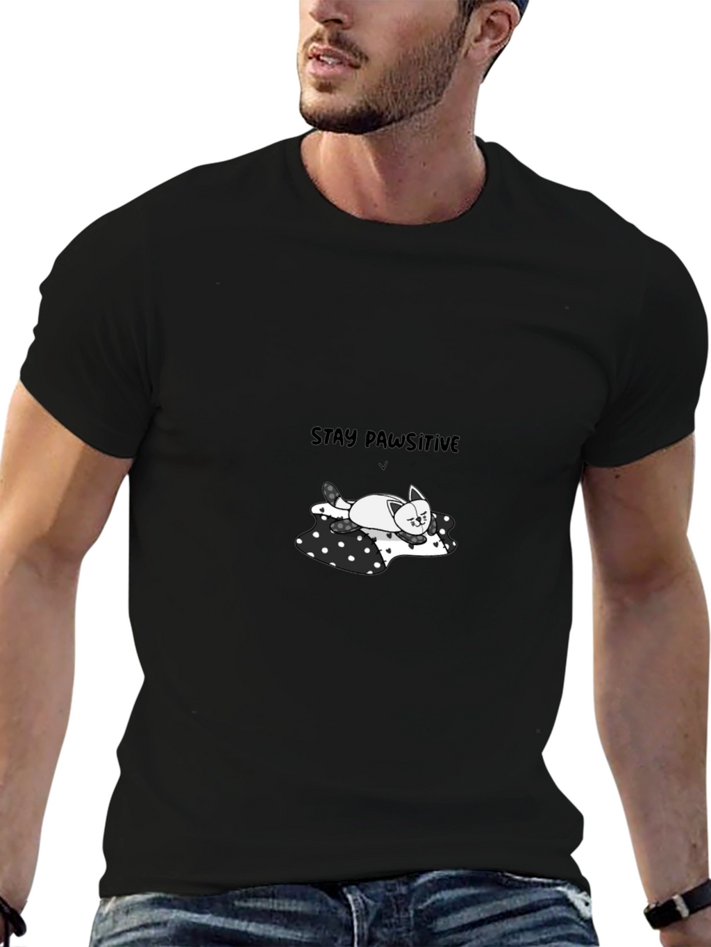 Stay Pawsitive Tee - Cute Cat T-Shirt
