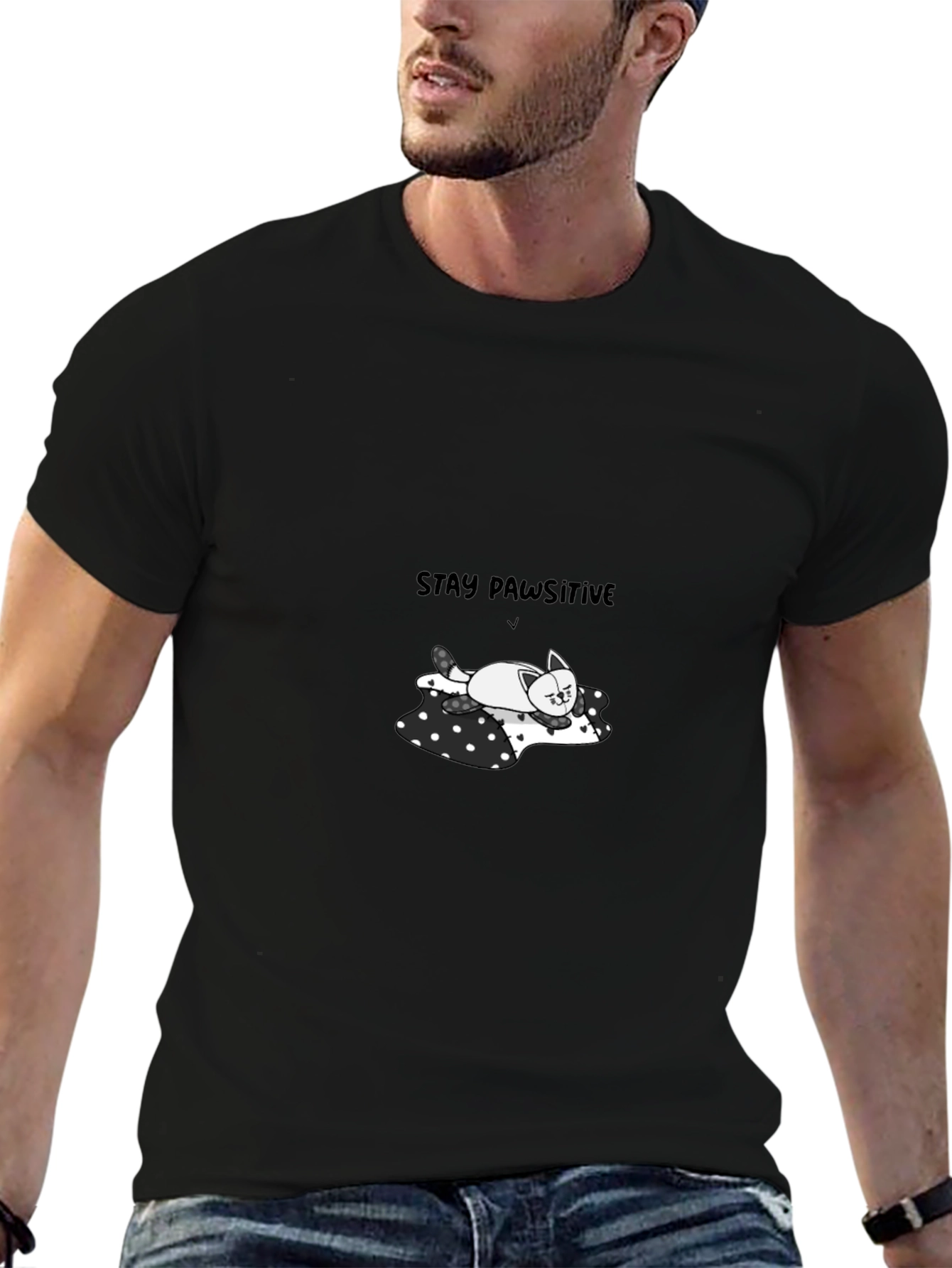 Stay Pawsitive Tee - Cute Cat T-Shirt
