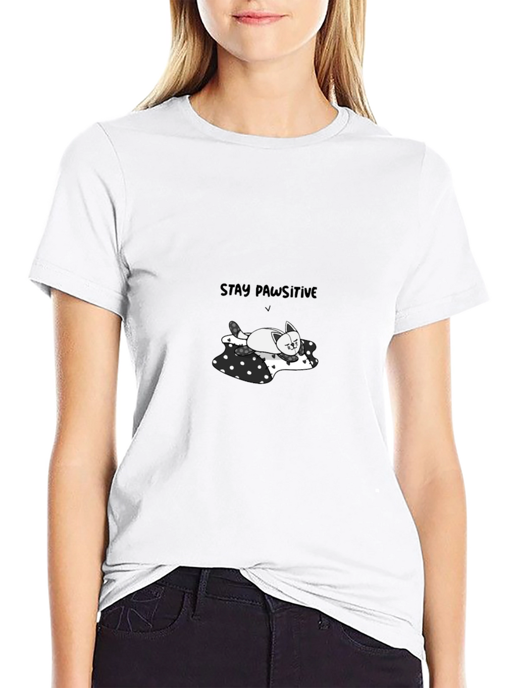 Stay Pawsitive Tee - Cute Cat T-Shirt
