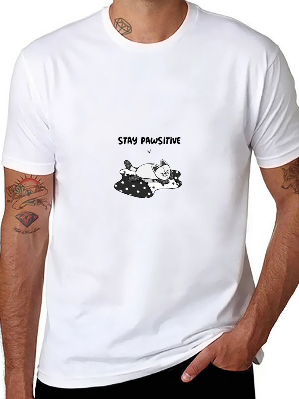 Stay Pawsitive Tee - Cute Cat T-Shirt