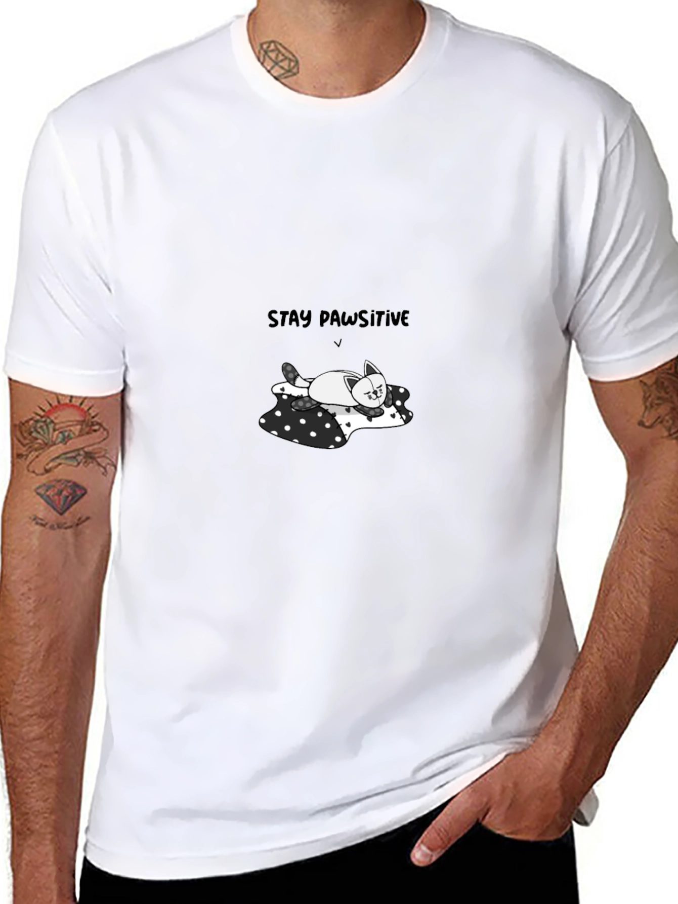Stay Pawsitive Tee - Cute Cat T-Shirt