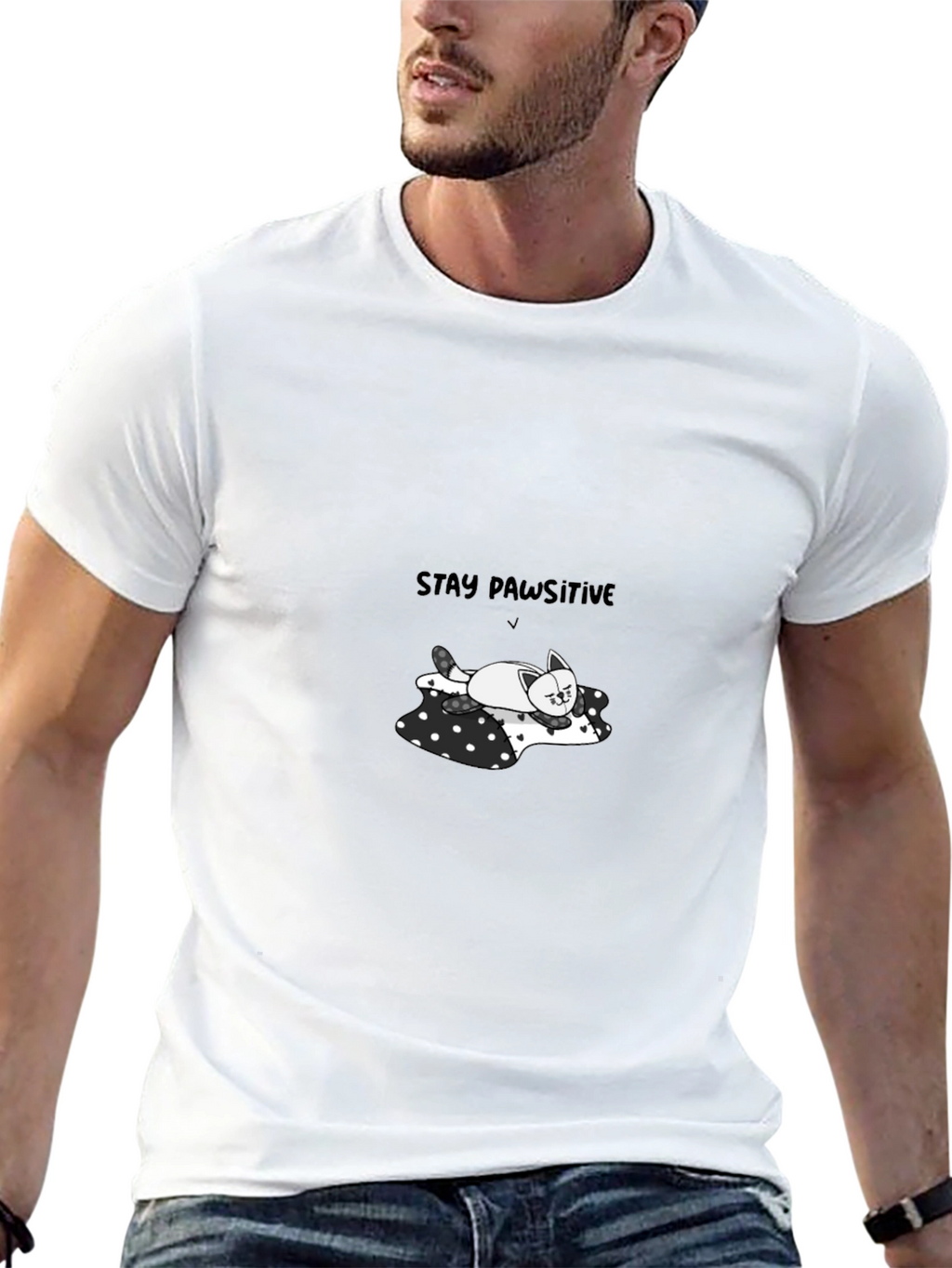 Stay Pawsitive Tee - Cute Cat T-Shirt