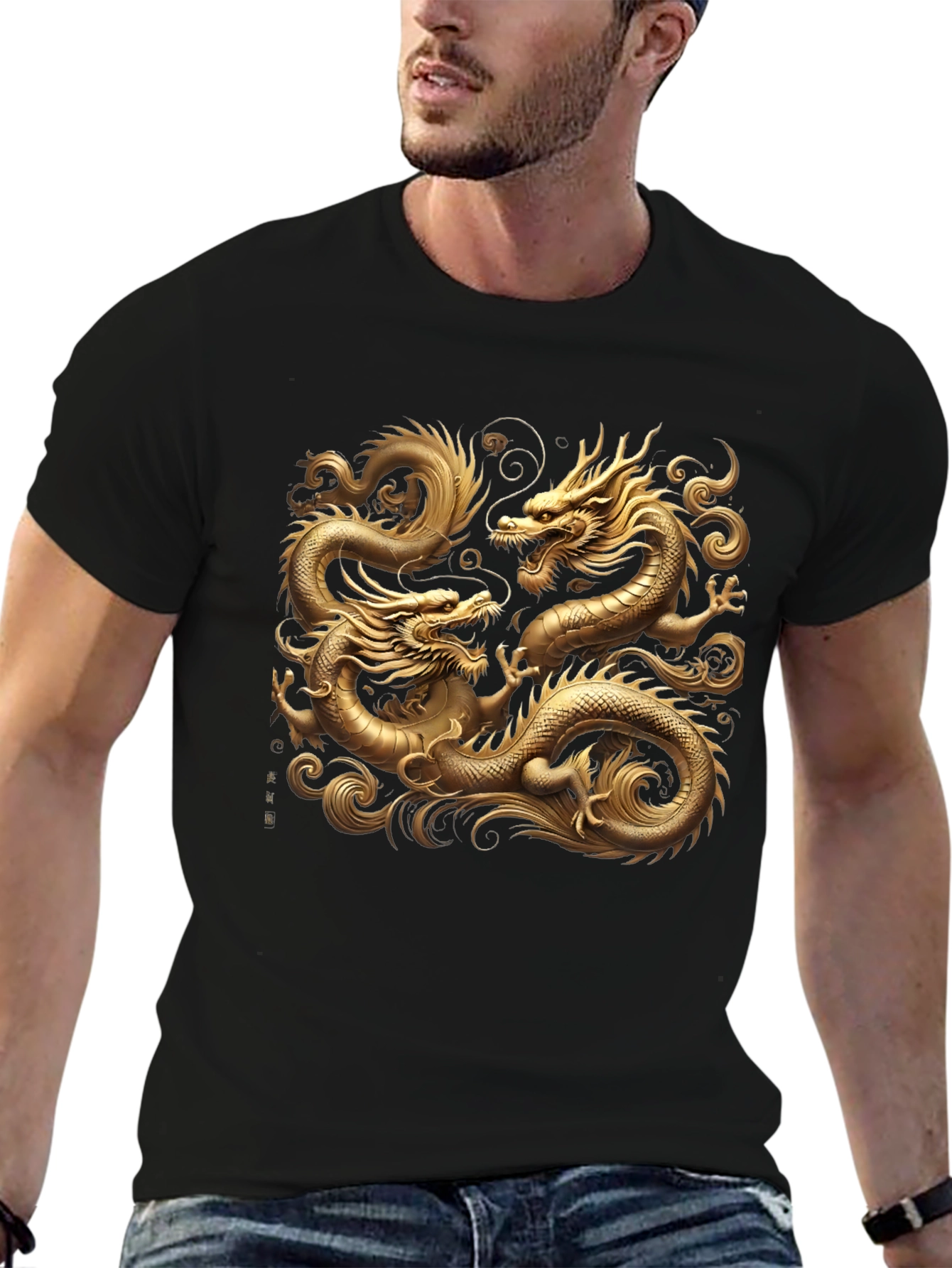 Golden Dragon Graphic Black T-Shirt