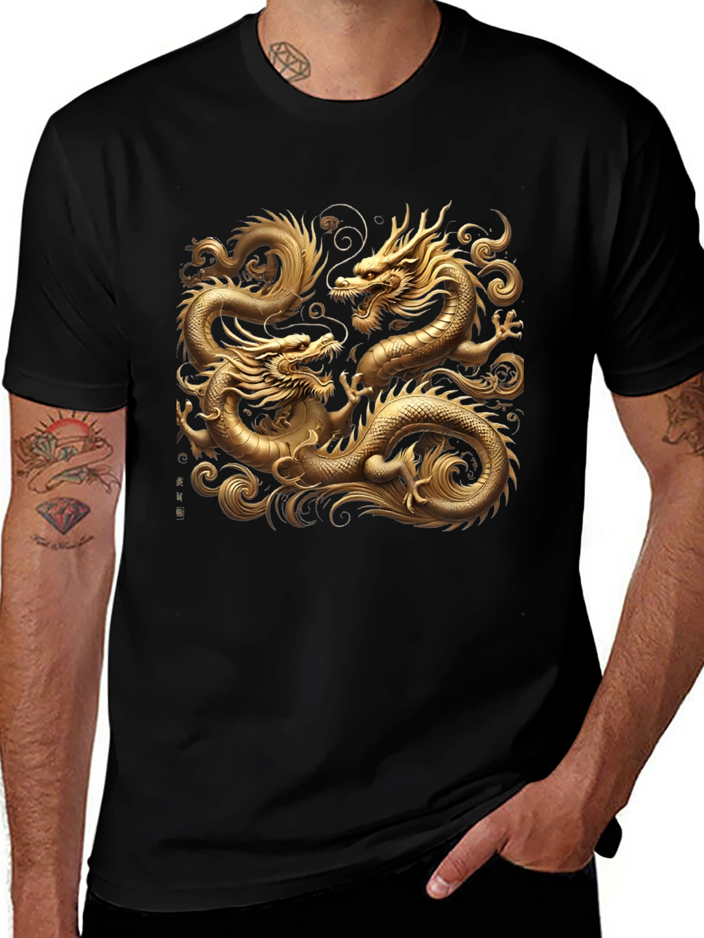 Golden Dragon Graphic Black T-Shirt