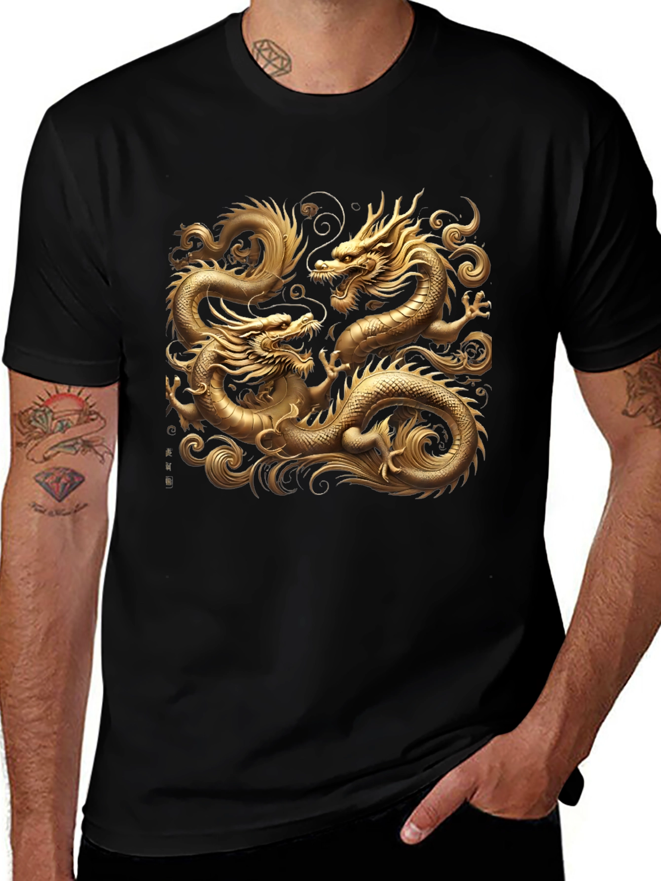 Golden Dragon Graphic Black T-Shirt